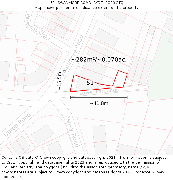51, SWANMORE ROAD, RYDE, PO33 2TQ: Plot and title map