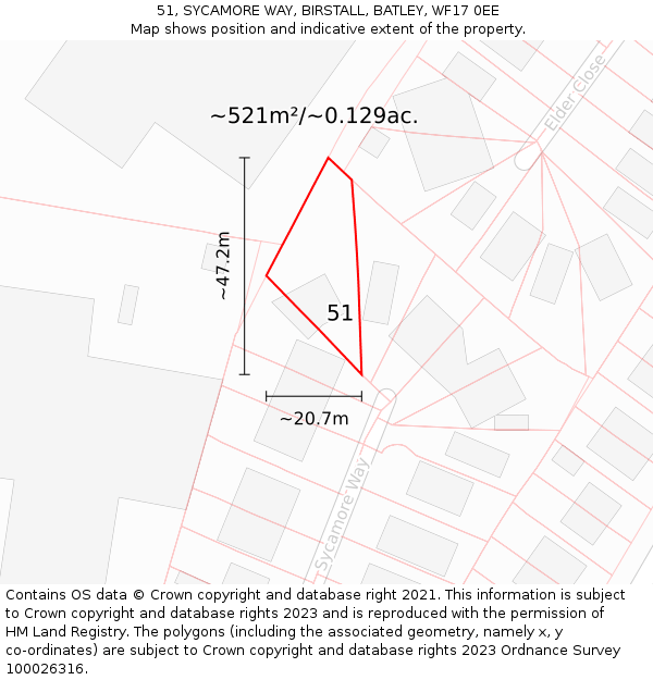 51, SYCAMORE WAY, BIRSTALL, BATLEY, WF17 0EE: Plot and title map