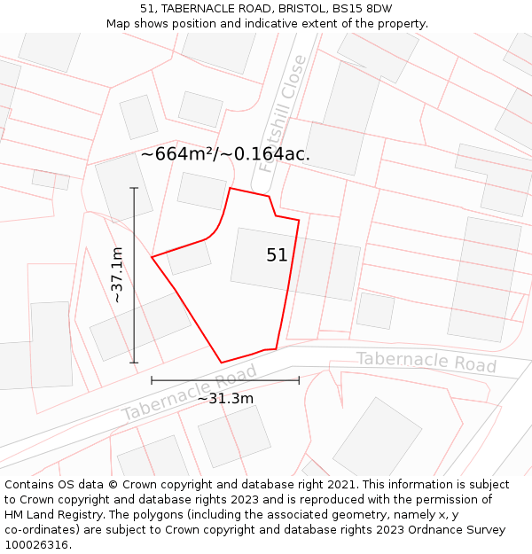 51, TABERNACLE ROAD, BRISTOL, BS15 8DW: Plot and title map