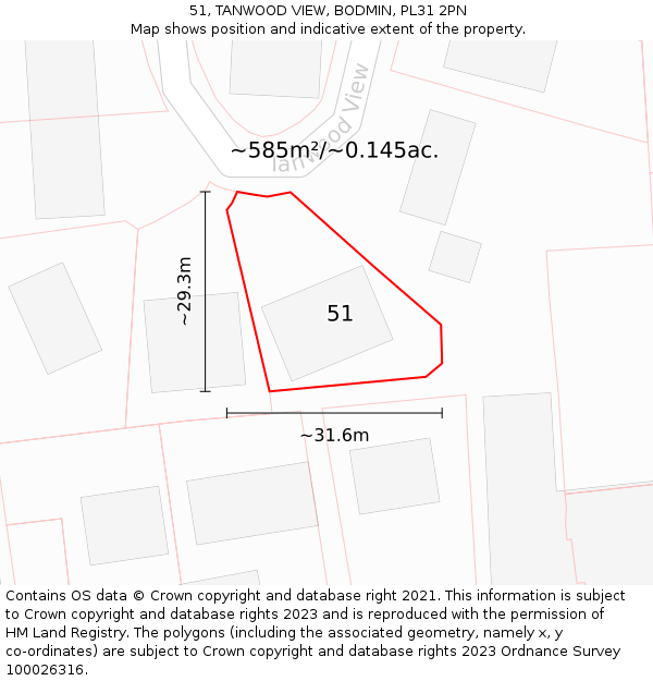51, TANWOOD VIEW, BODMIN, PL31 2PN: Plot and title map