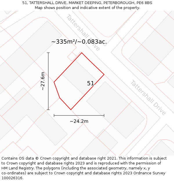 51, TATTERSHALL DRIVE, MARKET DEEPING, PETERBOROUGH, PE6 8BS: Plot and title map