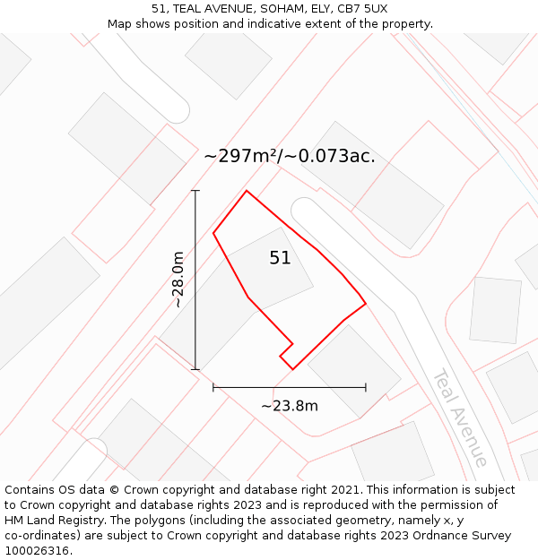 51, TEAL AVENUE, SOHAM, ELY, CB7 5UX: Plot and title map