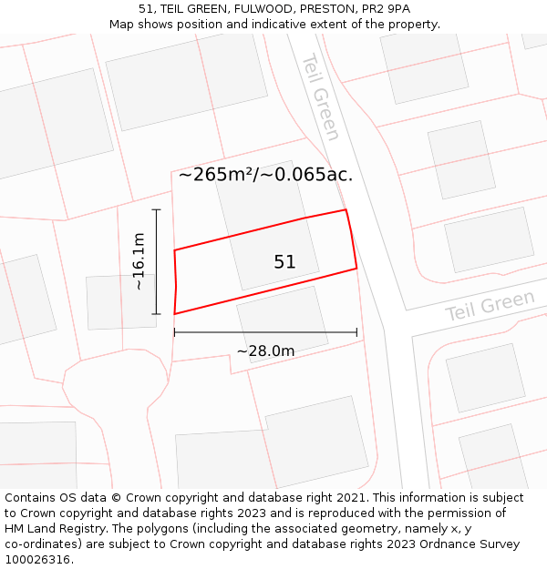 51, TEIL GREEN, FULWOOD, PRESTON, PR2 9PA: Plot and title map