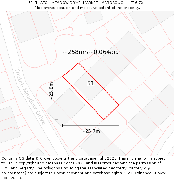 51, THATCH MEADOW DRIVE, MARKET HARBOROUGH, LE16 7XH: Plot and title map