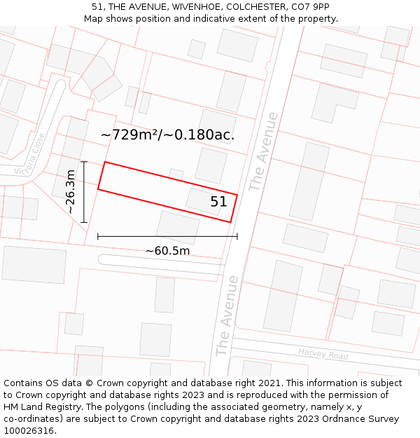 51, THE AVENUE, WIVENHOE, COLCHESTER, CO7 9PP: Plot and title map