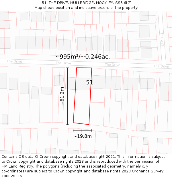51, THE DRIVE, HULLBRIDGE, HOCKLEY, SS5 6LZ: Plot and title map