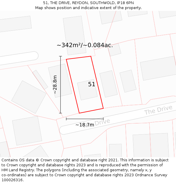 51, THE DRIVE, REYDON, SOUTHWOLD, IP18 6PN: Plot and title map