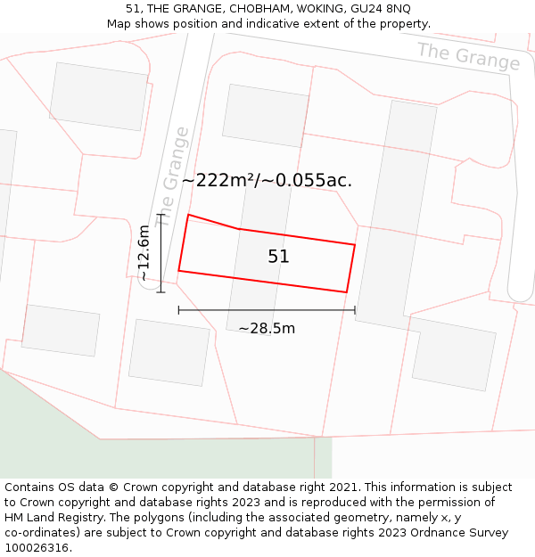 51, THE GRANGE, CHOBHAM, WOKING, GU24 8NQ: Plot and title map