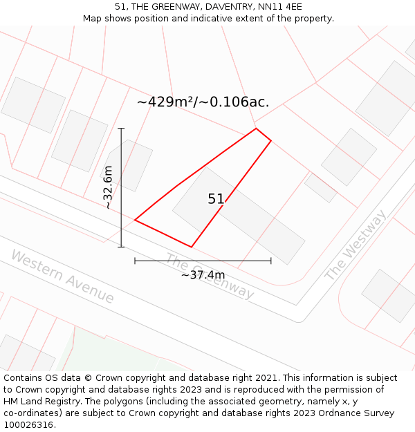 51, THE GREENWAY, DAVENTRY, NN11 4EE: Plot and title map