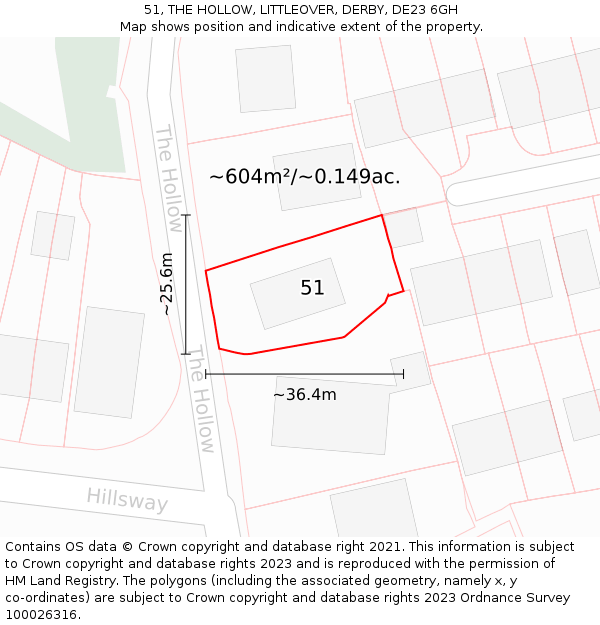 51, THE HOLLOW, LITTLEOVER, DERBY, DE23 6GH: Plot and title map