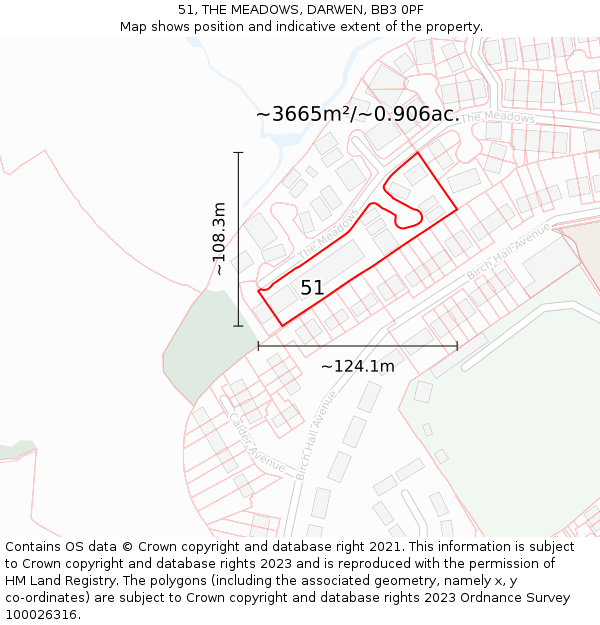 51, THE MEADOWS, DARWEN, BB3 0PF: Plot and title map