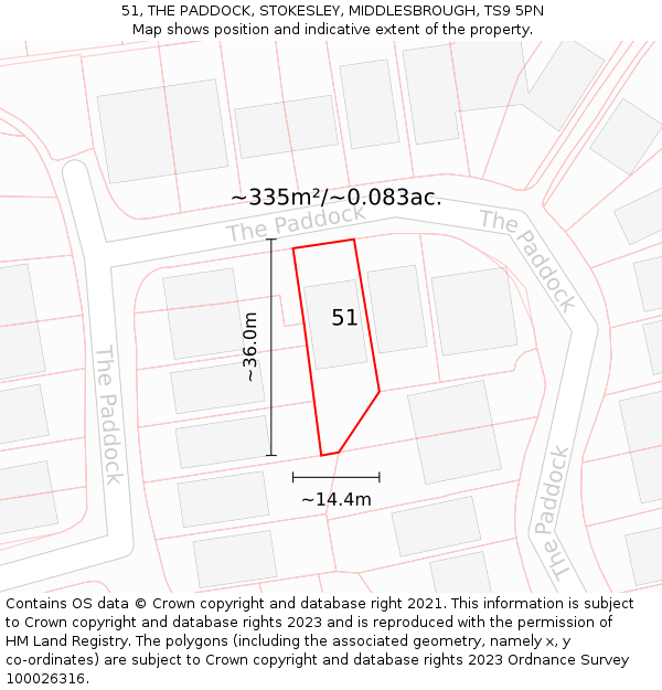 51, THE PADDOCK, STOKESLEY, MIDDLESBROUGH, TS9 5PN: Plot and title map