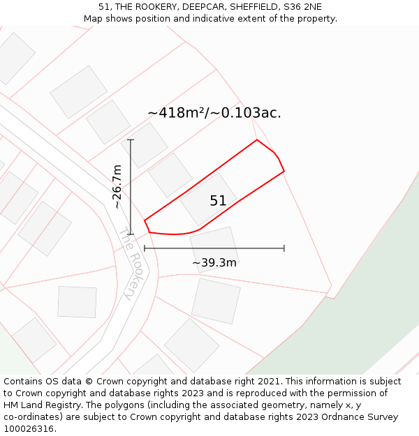 51, THE ROOKERY, DEEPCAR, SHEFFIELD, S36 2NE: Plot and title map