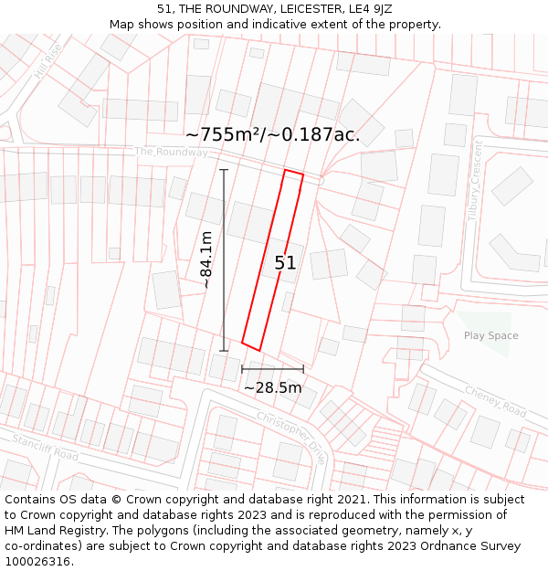 51, THE ROUNDWAY, LEICESTER, LE4 9JZ: Plot and title map