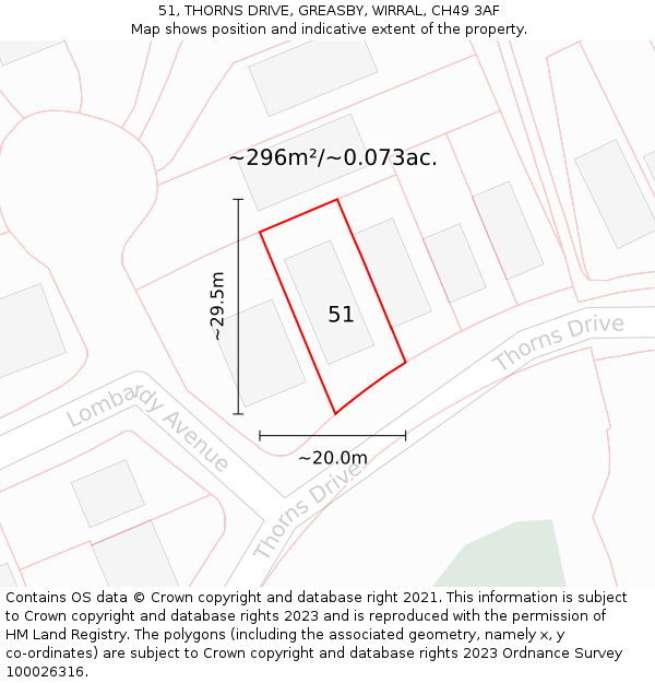 51, THORNS DRIVE, GREASBY, WIRRAL, CH49 3AF: Plot and title map