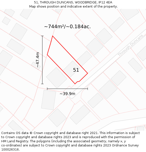 51, THROUGH DUNCANS, WOODBRIDGE, IP12 4EA: Plot and title map
