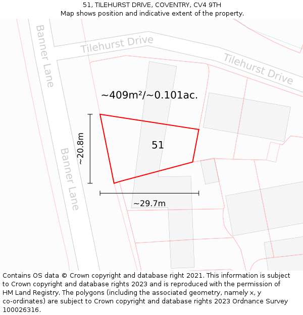 51, TILEHURST DRIVE, COVENTRY, CV4 9TH: Plot and title map