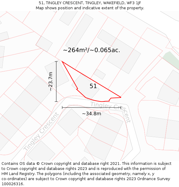 51, TINGLEY CRESCENT, TINGLEY, WAKEFIELD, WF3 1JF: Plot and title map