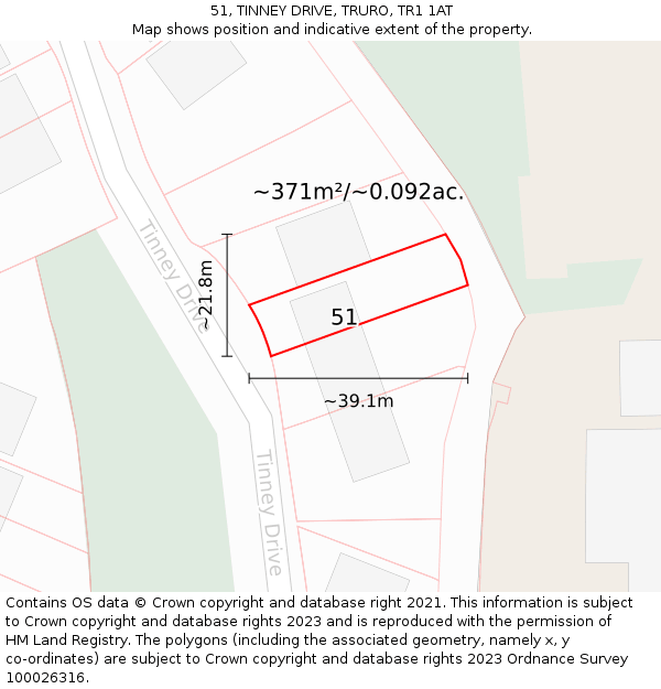51, TINNEY DRIVE, TRURO, TR1 1AT: Plot and title map