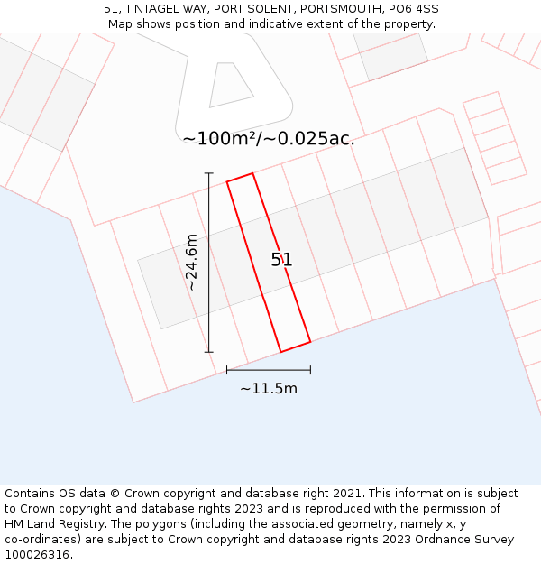 51, TINTAGEL WAY, PORT SOLENT, PORTSMOUTH, PO6 4SS: Plot and title map