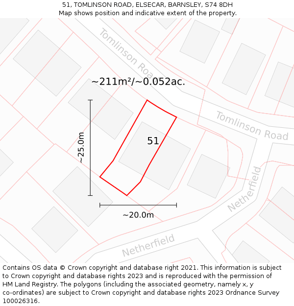 51, TOMLINSON ROAD, ELSECAR, BARNSLEY, S74 8DH: Plot and title map