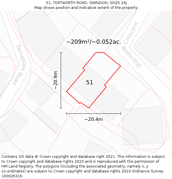 51, TORTWORTH ROAD, SWINDON, SN25 2AJ: Plot and title map