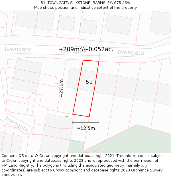 51, TOWNGATE, SILKSTONE, BARNSLEY, S75 4SW: Plot and title map