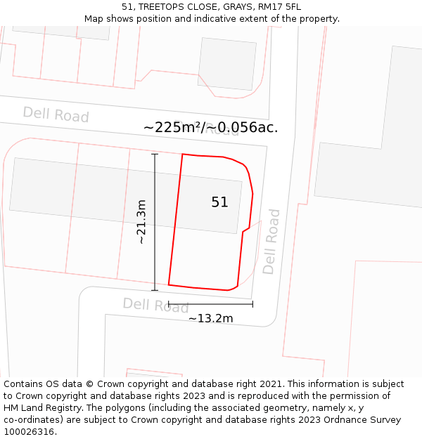 51, TREETOPS CLOSE, GRAYS, RM17 5FL: Plot and title map