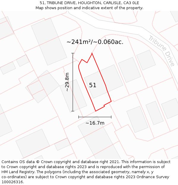 51, TRIBUNE DRIVE, HOUGHTON, CARLISLE, CA3 0LE: Plot and title map