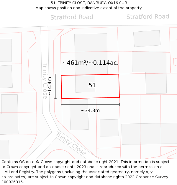 51, TRINITY CLOSE, BANBURY, OX16 0UB: Plot and title map
