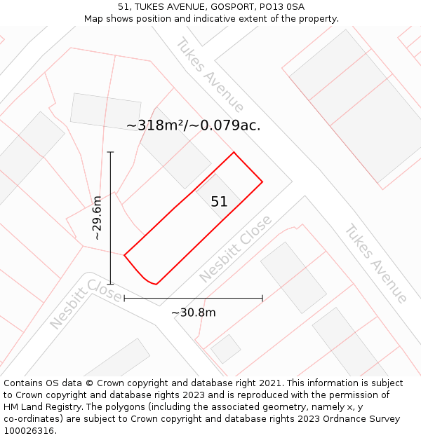 51, TUKES AVENUE, GOSPORT, PO13 0SA: Plot and title map
