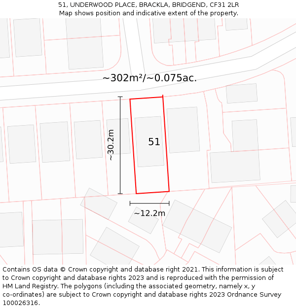 51, UNDERWOOD PLACE, BRACKLA, BRIDGEND, CF31 2LR: Plot and title map