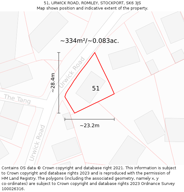 51, URWICK ROAD, ROMILEY, STOCKPORT, SK6 3JS: Plot and title map