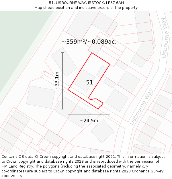 51, USBOURNE WAY, IBSTOCK, LE67 6AH: Plot and title map