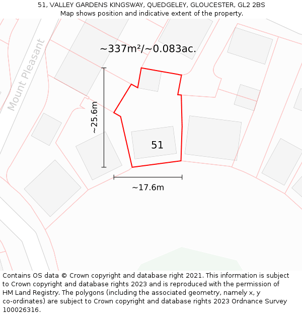51, VALLEY GARDENS KINGSWAY, QUEDGELEY, GLOUCESTER, GL2 2BS: Plot and title map