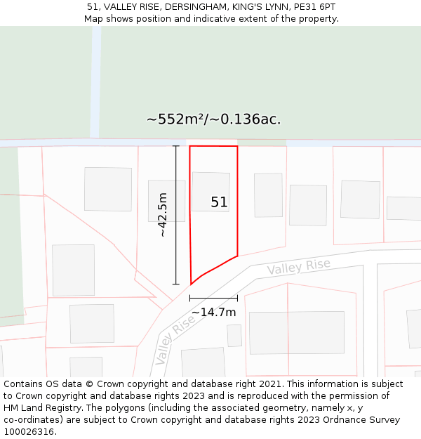 51, VALLEY RISE, DERSINGHAM, KING'S LYNN, PE31 6PT: Plot and title map