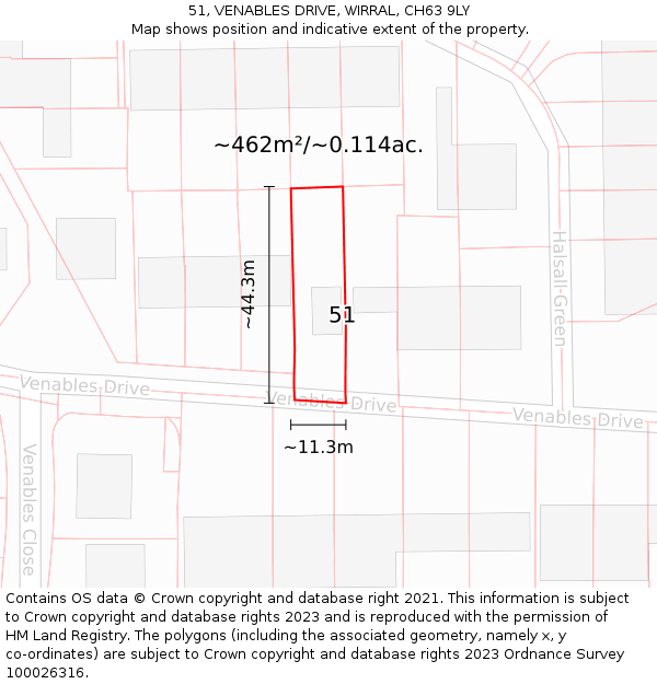 51, VENABLES DRIVE, WIRRAL, CH63 9LY: Plot and title map