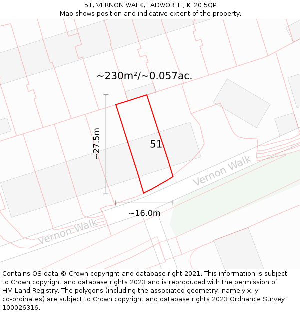 51, VERNON WALK, TADWORTH, KT20 5QP: Plot and title map