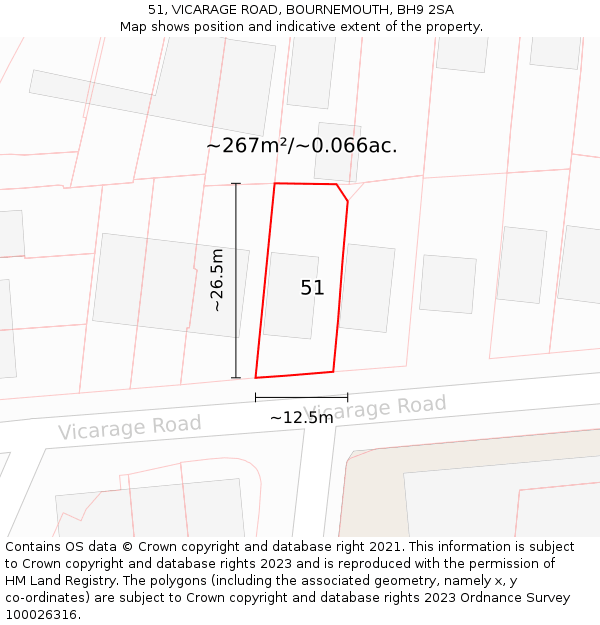 51, VICARAGE ROAD, BOURNEMOUTH, BH9 2SA: Plot and title map