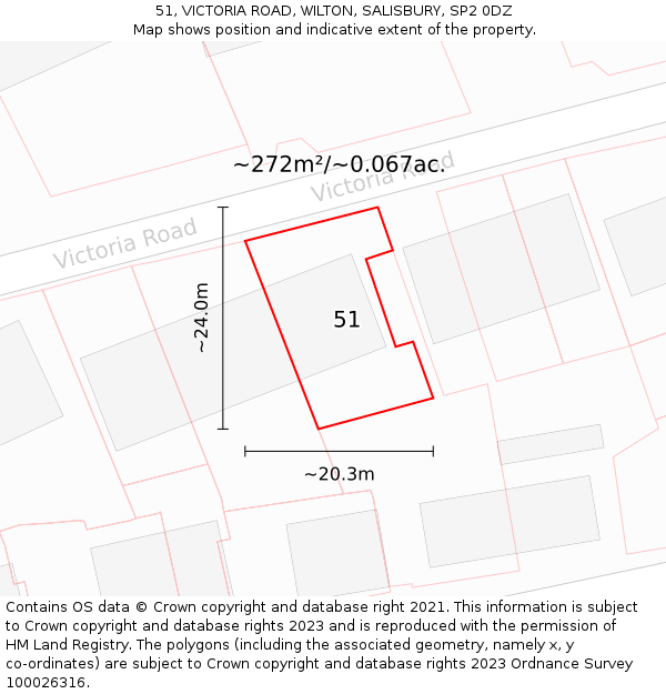 51, VICTORIA ROAD, WILTON, SALISBURY, SP2 0DZ: Plot and title map