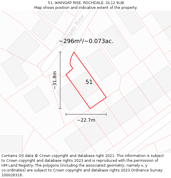 51, WAINGAP RISE, ROCHDALE, OL12 9UB: Plot and title map