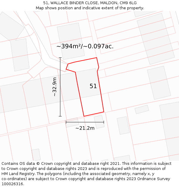51, WALLACE BINDER CLOSE, MALDON, CM9 6LG: Plot and title map