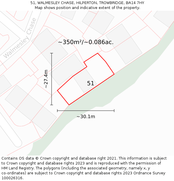 51, WALMESLEY CHASE, HILPERTON, TROWBRIDGE, BA14 7HY: Plot and title map