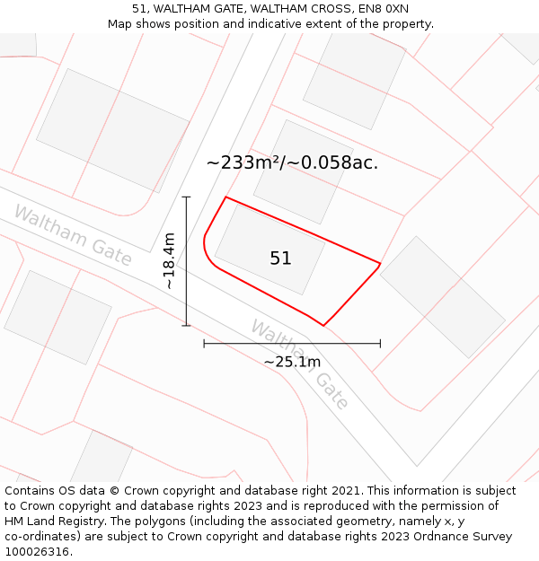 51, WALTHAM GATE, WALTHAM CROSS, EN8 0XN: Plot and title map
