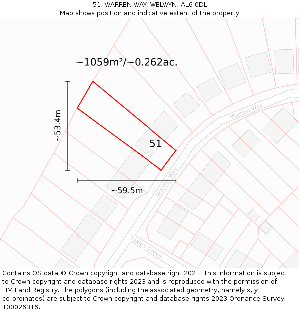 51, WARREN WAY, WELWYN, AL6 0DL: Plot and title map