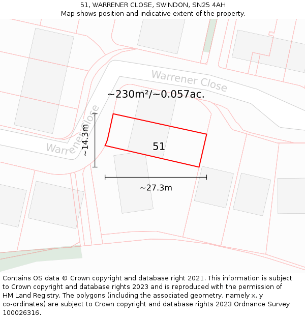 51, WARRENER CLOSE, SWINDON, SN25 4AH: Plot and title map
