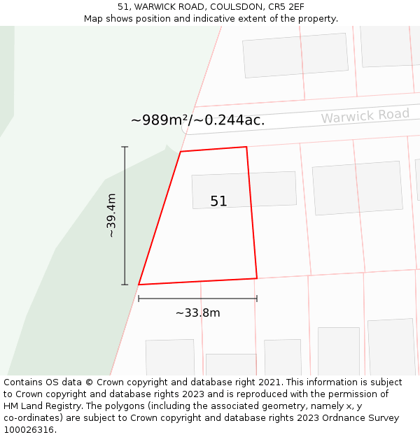 51, WARWICK ROAD, COULSDON, CR5 2EF: Plot and title map