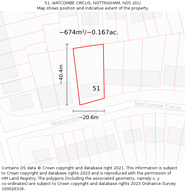 51, WATCOMBE CIRCUS, NOTTINGHAM, NG5 2DU: Plot and title map