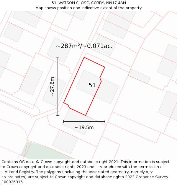 51, WATSON CLOSE, CORBY, NN17 4AN: Plot and title map