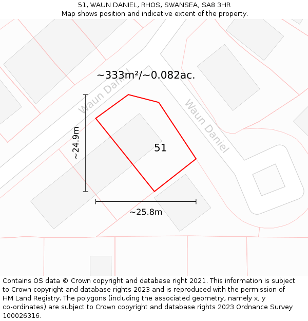 51, WAUN DANIEL, RHOS, SWANSEA, SA8 3HR: Plot and title map